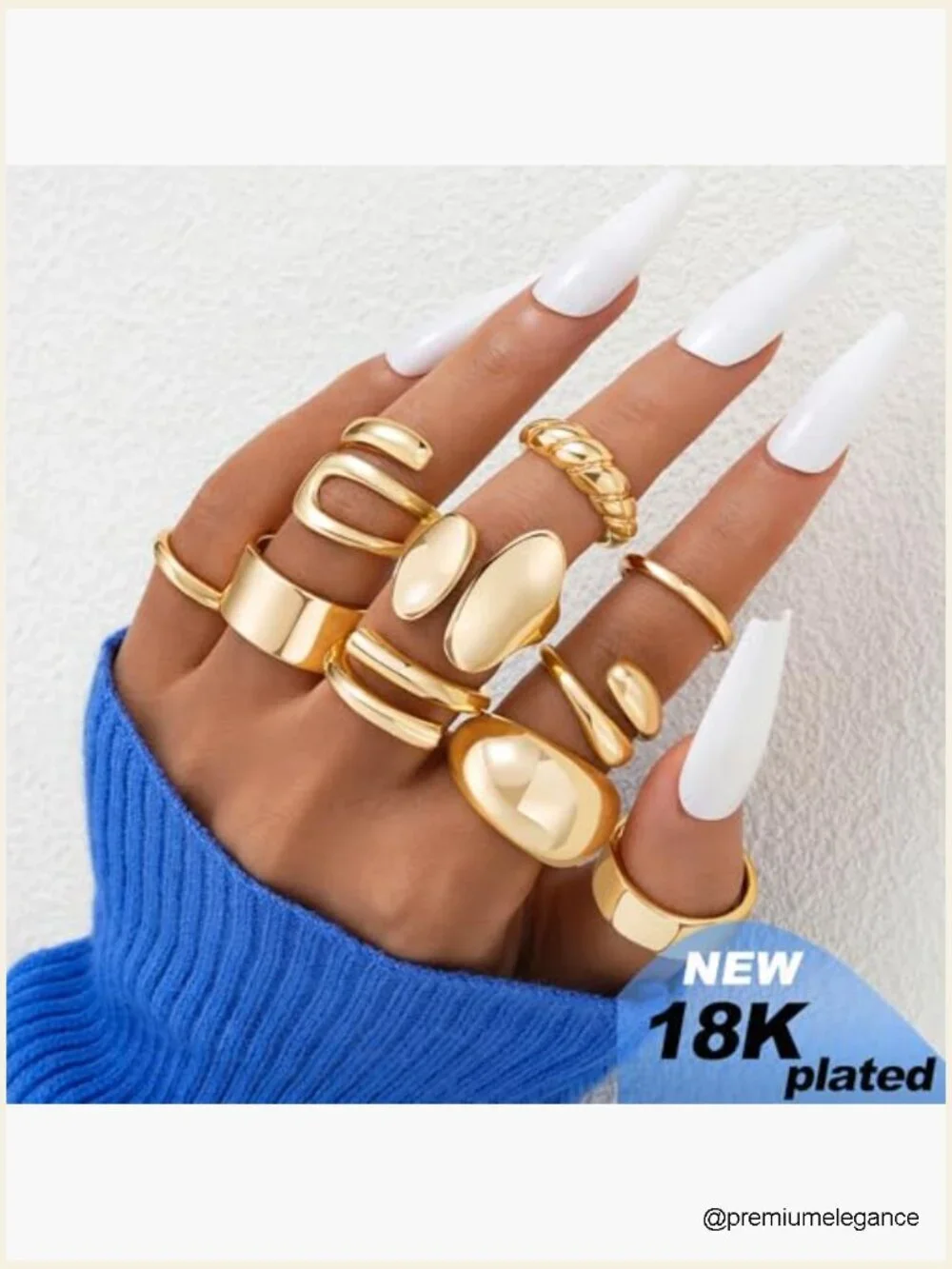 10 PCS Gold Stacking Rings Set - 18K Gold Plated Chunky Statement Ring Pack